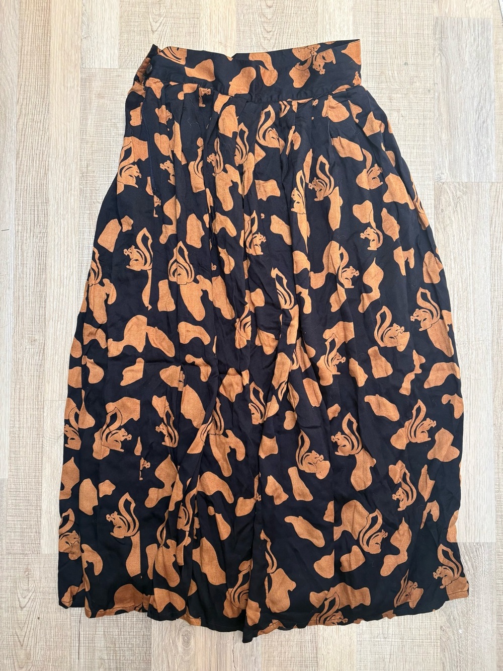 Vintage 1980s Mondi Blue and Rust-Orange Squirrel Maxi Skirt